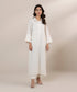 Women's Pret Yarn Dyed Solid Off White Straight Button Down Shirt